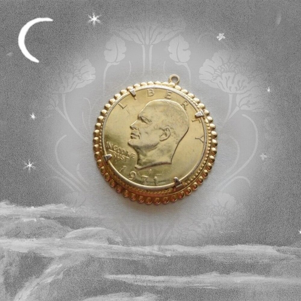 Vintage Eisenhower Dollar Coin Pendant, Friendly Eagle, 1971